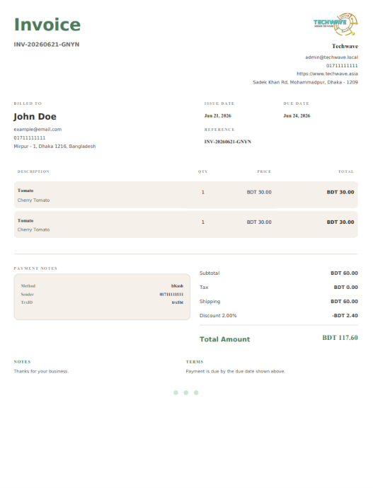 Organic Invoice template preview